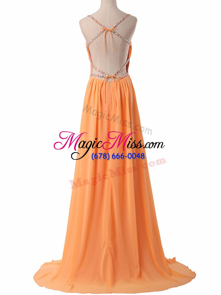 wholesale sleeveless ruching backless evening dress with turquoise sweep train