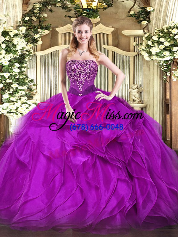 wholesale sleeveless beading and ruffles lace up quinceanera dresses