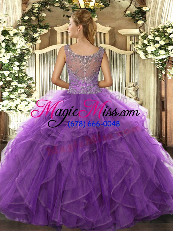 wholesale scoop sleeveless tulle quince ball gowns beading and ruffled layers clasp handle