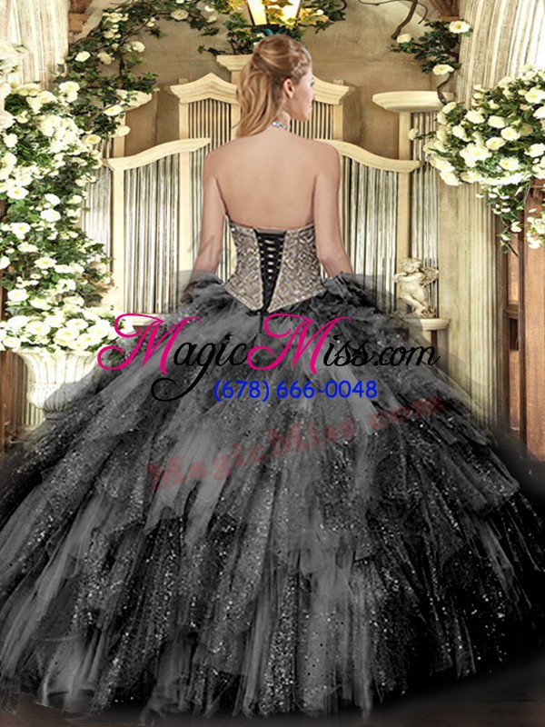 wholesale super sleeveless tulle floor length lace up ball gown prom dress in with beading and ruffles