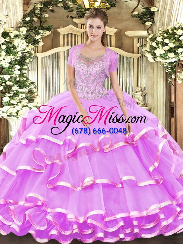 wholesale fitting sleeveless floor length beading and ruffled layers clasp handle vestidos de quinceanera with lilac