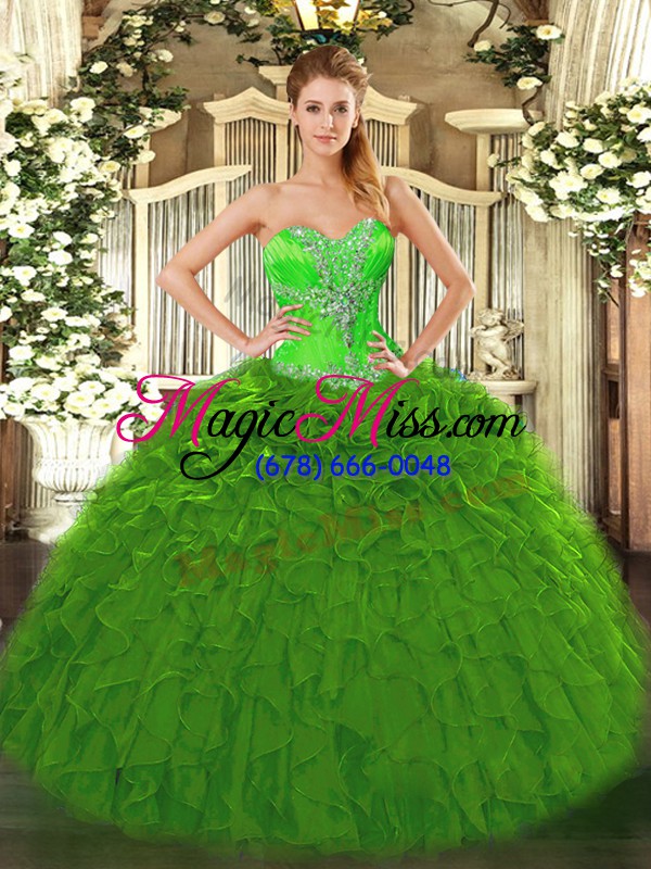 wholesale classical green sleeveless beading and ruffles floor length quinceanera dresses