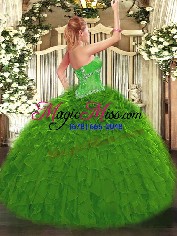 wholesale classical green sleeveless beading and ruffles floor length quinceanera dresses