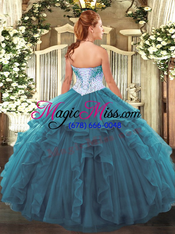 wholesale blue ball gowns tulle sweetheart sleeveless beading floor length lace up 15th birthday dress