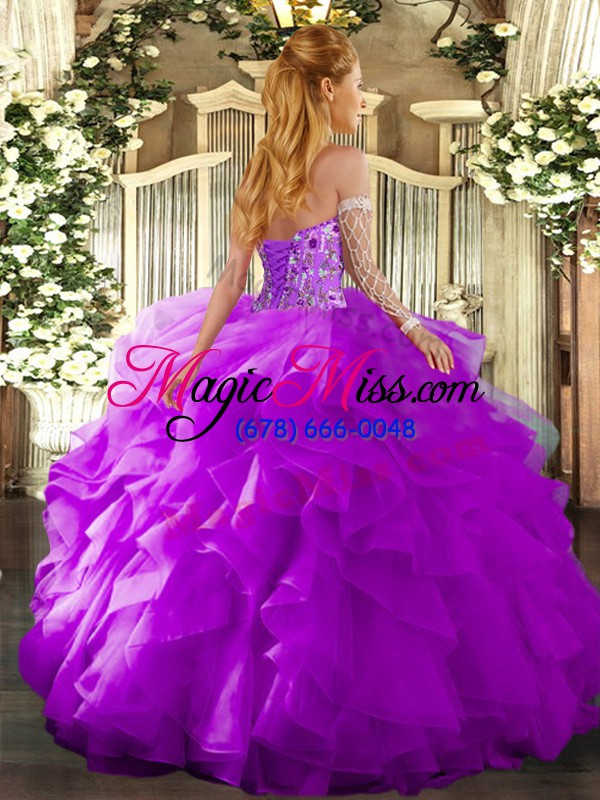 wholesale embroidery and ruffles quinceanera dress purple lace up sleeveless floor length