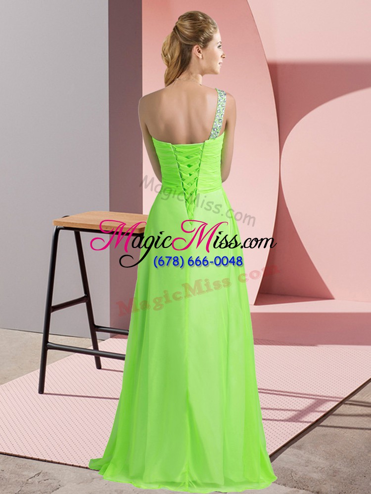 wholesale yellow green evening dress prom and party with beading one shoulder sleeveless lace up