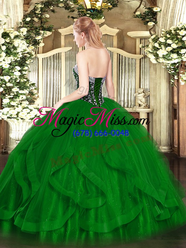 wholesale comfortable green sweetheart neckline beading and ruffles 15 quinceanera dress sleeveless lace up