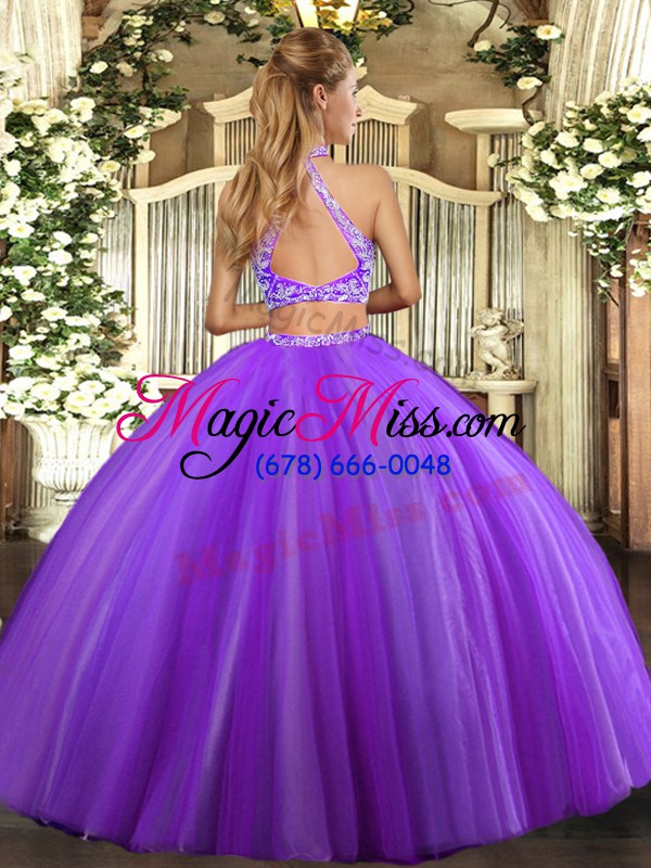 wholesale fancy fuchsia criss cross halter top beading vestidos de quinceanera tulle sleeveless