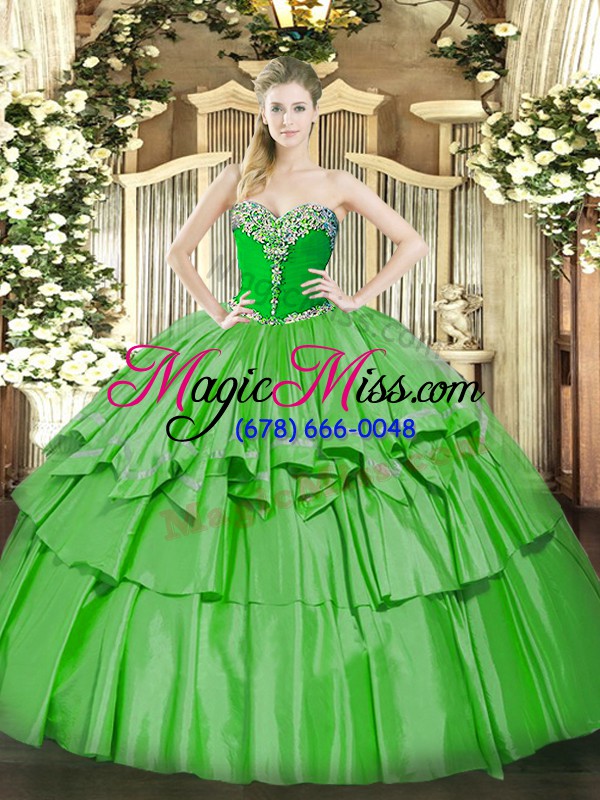 wholesale sweetheart sleeveless organza and taffeta quinceanera gowns beading and ruffled layers lace up