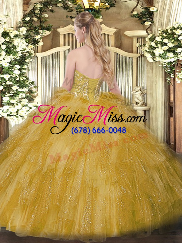 wholesale luxurious gold sleeveless tulle lace up quince ball gowns for military ball and sweet 16 and quinceanera