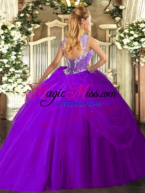 wholesale graceful straps sleeveless tulle ball gown prom dress beading and pick ups lace up