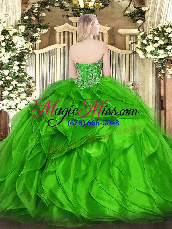 wholesale trendy beading and ruffles quinceanera gowns green lace up sleeveless floor length