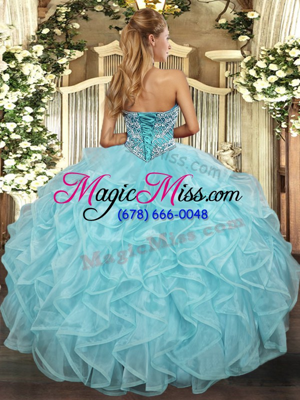 wholesale aqua blue ball gowns beading and ruffled layers sweet 16 quinceanera dress lace up tulle sleeveless floor length