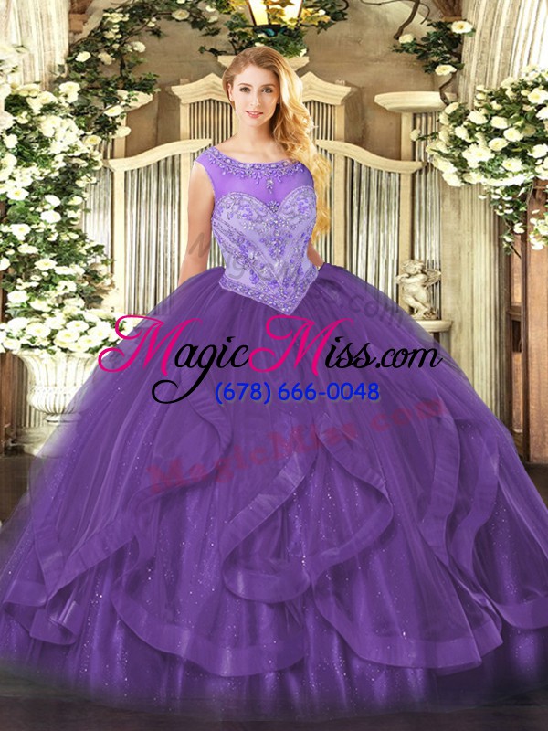 wholesale scoop sleeveless tulle quinceanera dresses beading and ruffles lace up