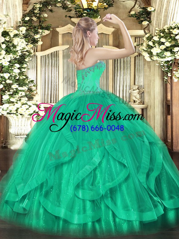 wholesale dazzling floor length turquoise 15 quinceanera dress tulle sleeveless beading and ruffles