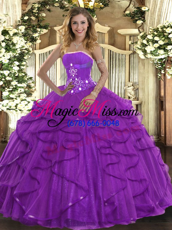 wholesale floor length ball gowns sleeveless purple 15th birthday dress lace up