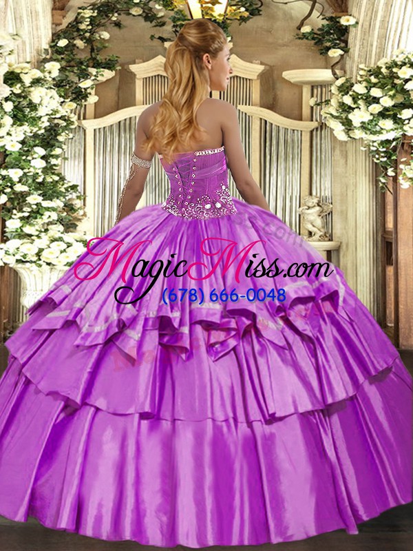 wholesale dramatic lilac ball gowns beading and ruffled layers quinceanera dresses lace up organza and taffeta sleeveless floor length