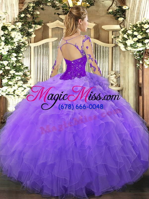 wholesale sweet organza scoop long sleeves lace up lace and ruffles sweet 16 dress in blue