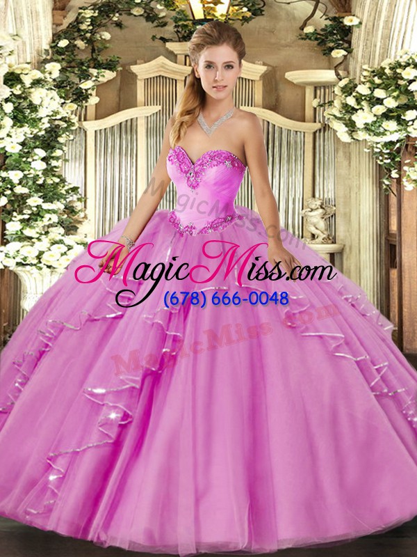 wholesale extravagant sweetheart sleeveless sweet 16 dress floor length beading and ruffles lilac tulle