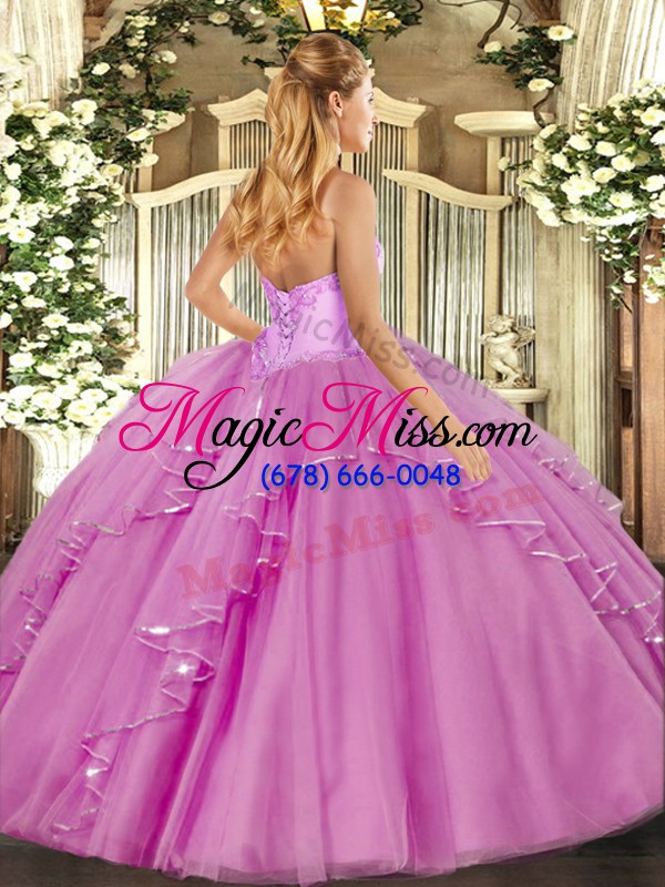 wholesale extravagant sweetheart sleeveless sweet 16 dress floor length beading and ruffles lilac tulle