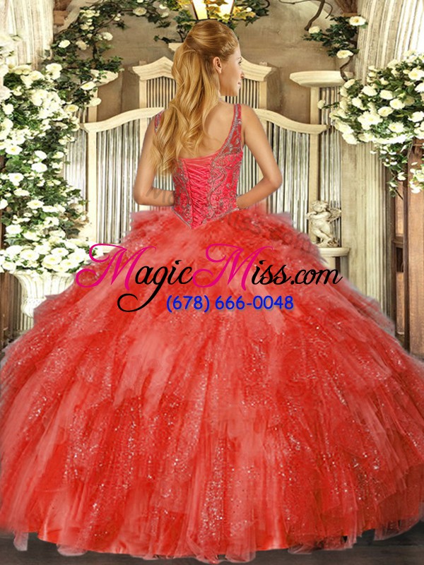 wholesale pretty hot pink lace up 15 quinceanera dress beading and ruffles sleeveless floor length