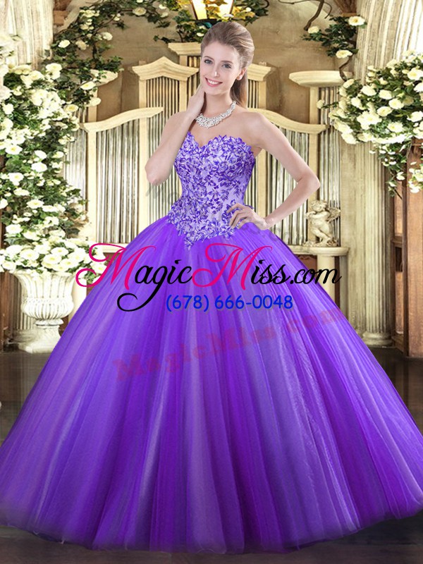 wholesale dynamic ball gowns 15th birthday dress eggplant purple sweetheart tulle sleeveless floor length lace up