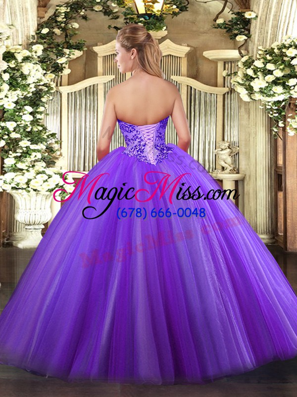 wholesale dynamic ball gowns 15th birthday dress eggplant purple sweetheart tulle sleeveless floor length lace up