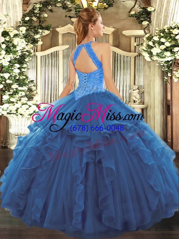 wholesale adorable sleeveless lace up floor length beading and ruffles quince ball gowns