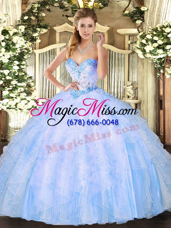 wholesale light blue 15th birthday dress military ball and sweet 16 and quinceanera with beading and ruffles sweetheart sleeveless lace up