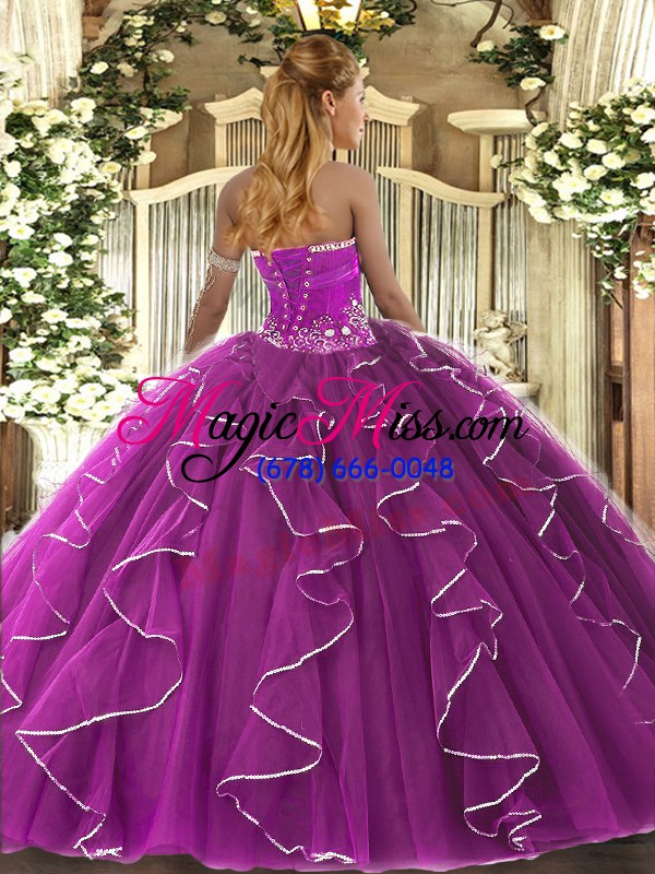 wholesale smart beading and ruffles vestidos de quinceanera fuchsia lace up sleeveless floor length