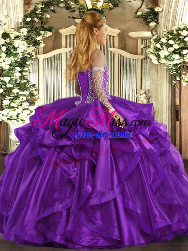 wholesale sleeveless floor length beading and ruffles lace up sweet 16 quinceanera dress with blue