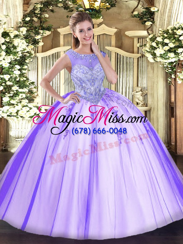 wholesale high quality scoop sleeveless tulle quinceanera dresses beading and appliques zipper