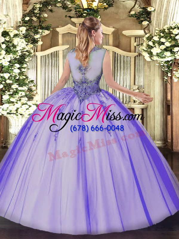 wholesale high quality scoop sleeveless tulle quinceanera dresses beading and appliques zipper