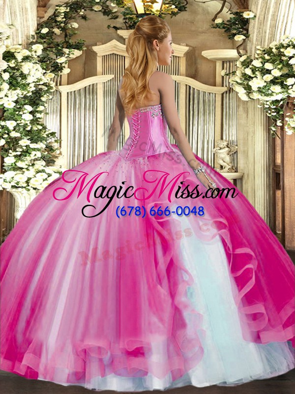 wholesale simple fuchsia sweet 16 quinceanera dress military ball and sweet 16 and quinceanera with beading and ruffles sweetheart sleeveless lace up