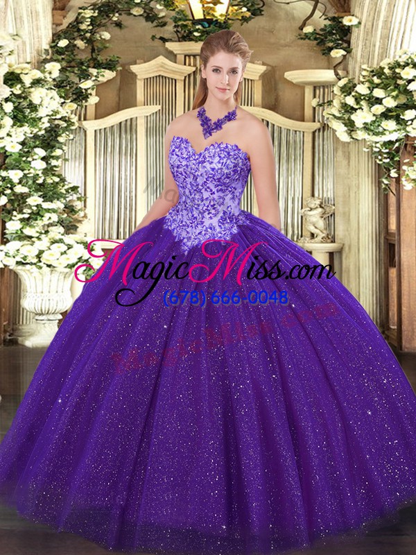 wholesale extravagant purple sleeveless floor length beading lace up quinceanera dress