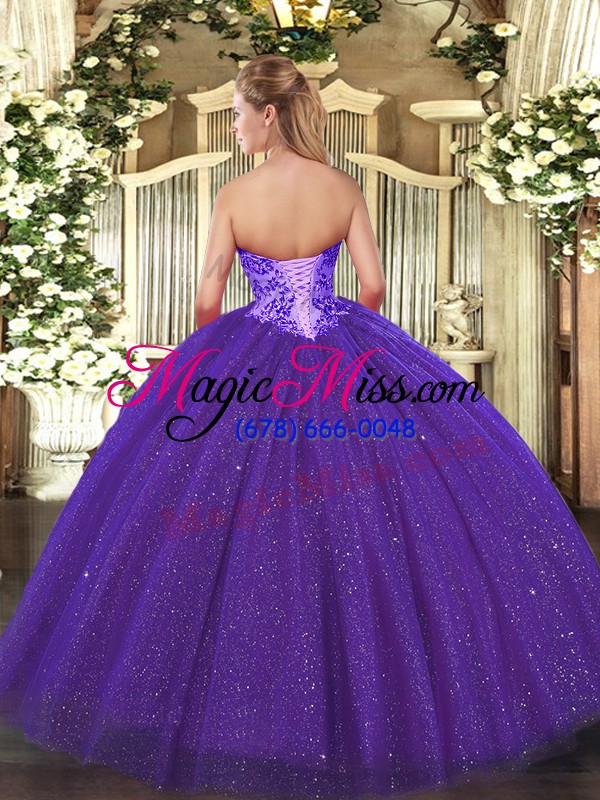 wholesale extravagant purple sleeveless floor length beading lace up quinceanera dress