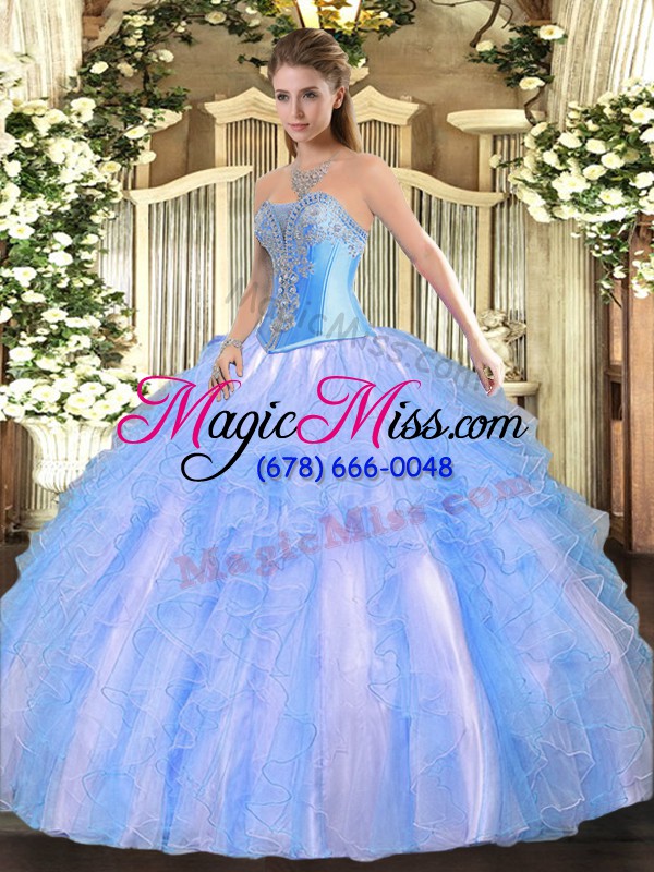 wholesale captivating floor length lace up quinceanera gowns aqua blue for military ball and sweet 16 and quinceanera with beading and ruffles