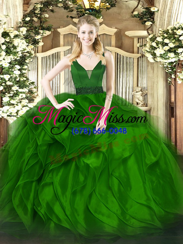 wholesale luxury green sleeveless beading and ruffles floor length vestidos de quinceanera