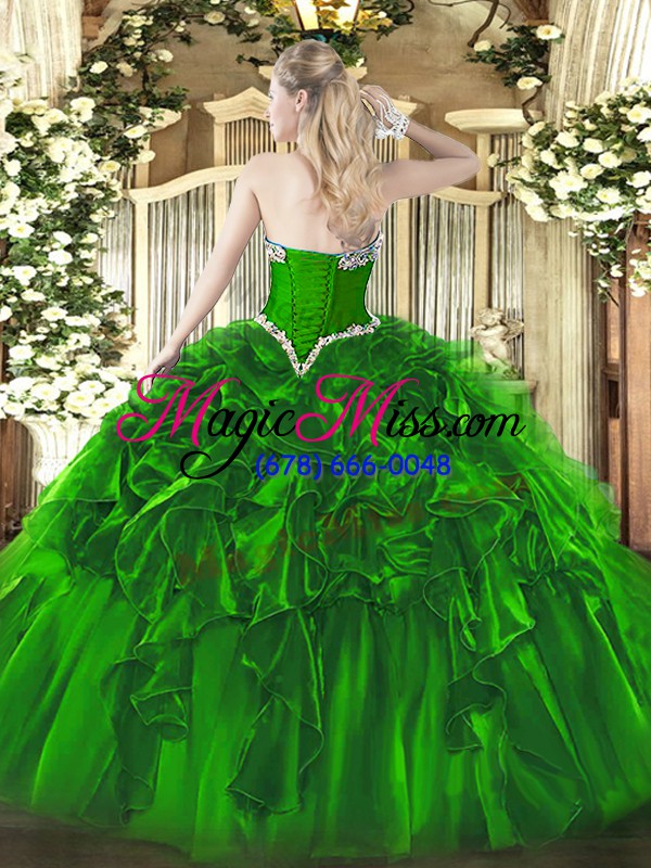 wholesale olive green sweetheart lace up beading and ruffles quinceanera dress sleeveless