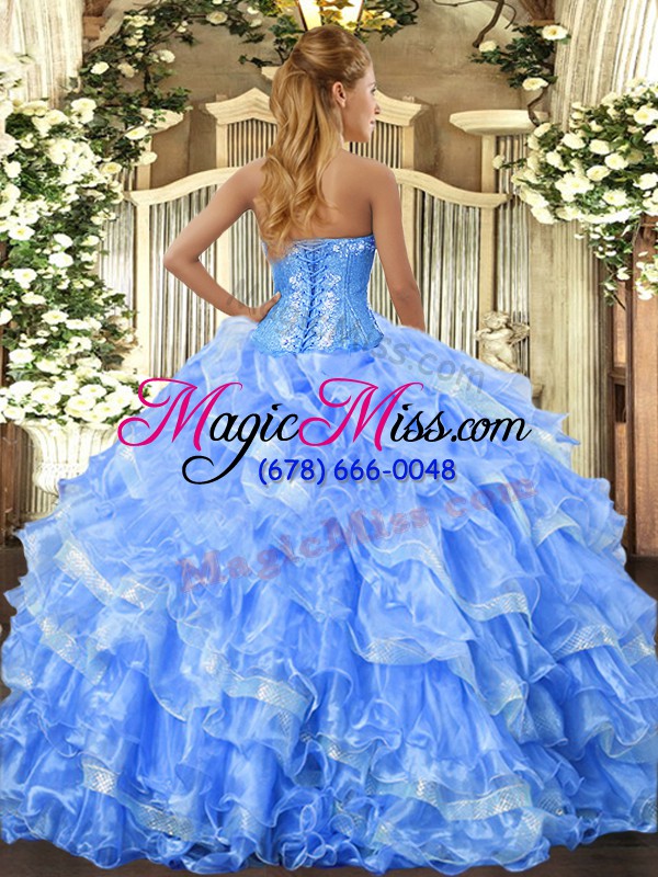 wholesale organza sweetheart sleeveless lace up beading and ruffled layers ball gown prom dress in baby blue