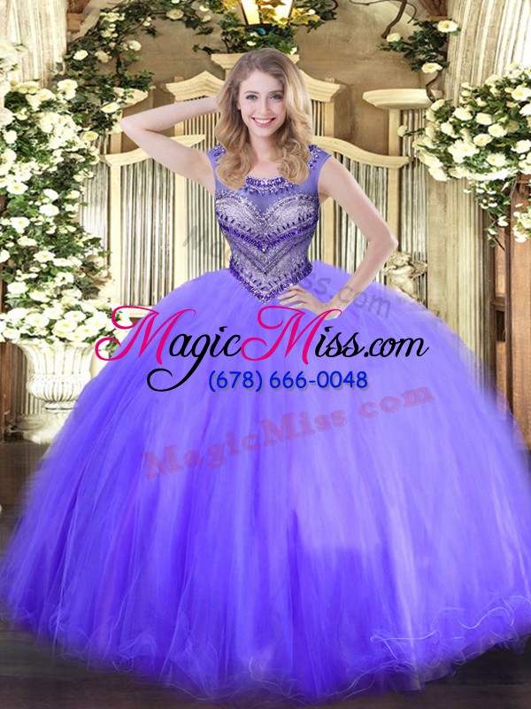 wholesale custom design floor length lavender sweet 16 dresses tulle sleeveless beading