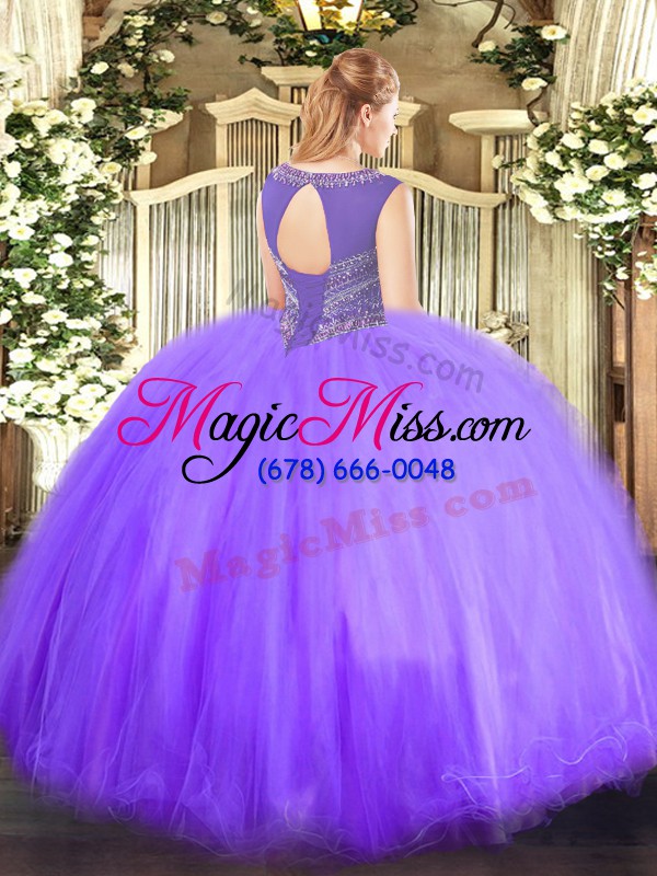 wholesale custom design floor length lavender sweet 16 dresses tulle sleeveless beading