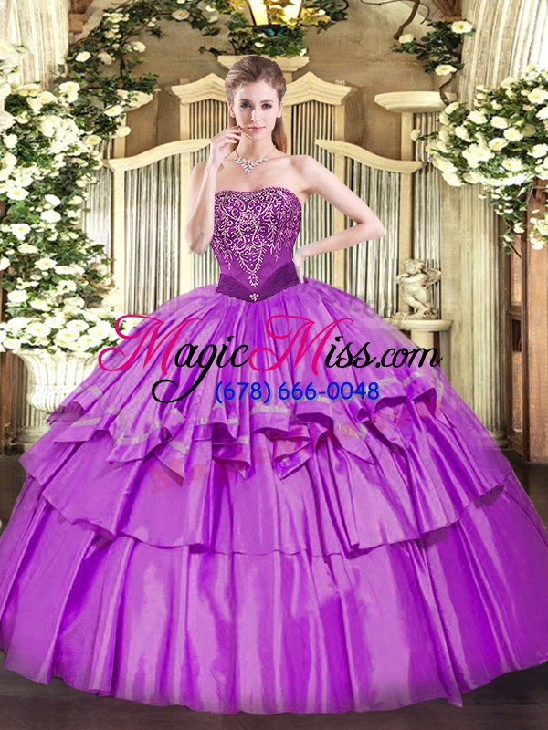 wholesale classical lilac sleeveless floor length beading and ruffled layers lace up quince ball gowns