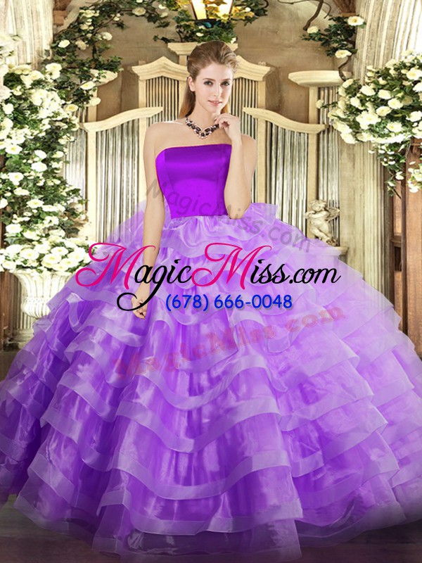 wholesale tulle strapless sleeveless zipper ruffled layers quinceanera gown in lilac