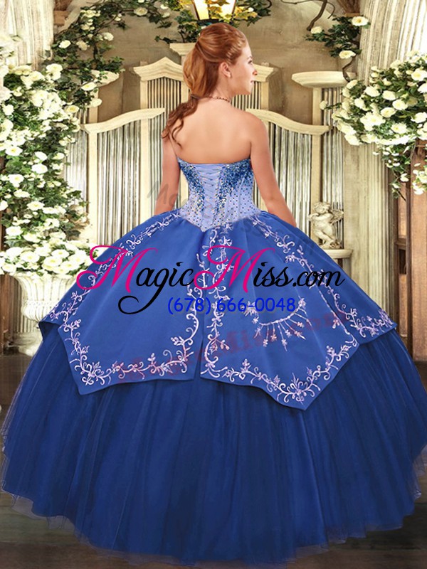 wholesale sweet teal satin and tulle lace up vestidos de quinceanera sleeveless floor length beading and embroidery