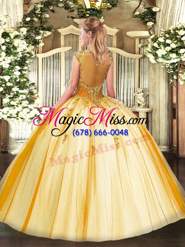 wholesale smart gold cap sleeves tulle lace up vestidos de quinceanera for sweet 16 and quinceanera