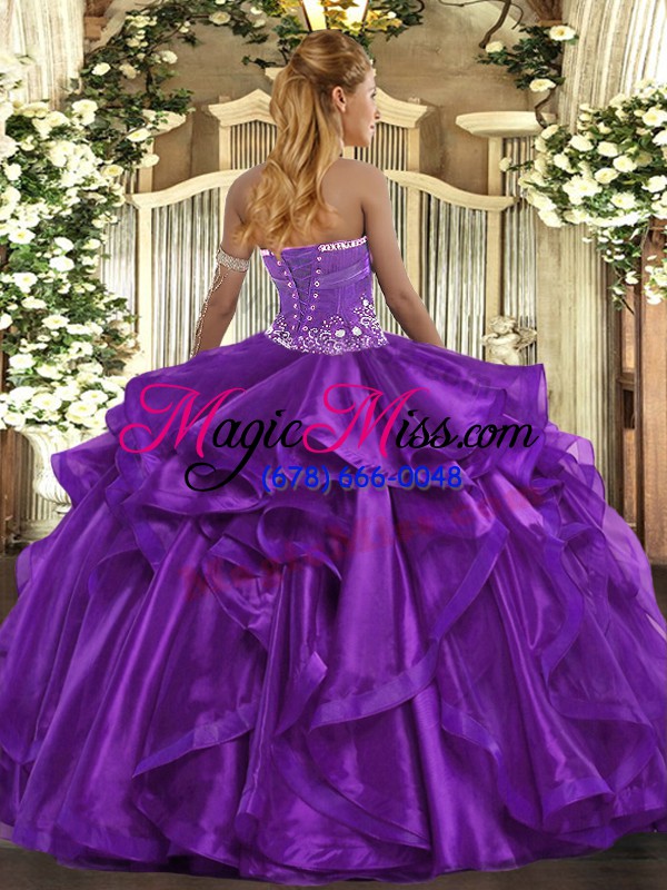 wholesale fancy fuchsia ball gowns beading and ruffles quinceanera gown lace up organza sleeveless floor length