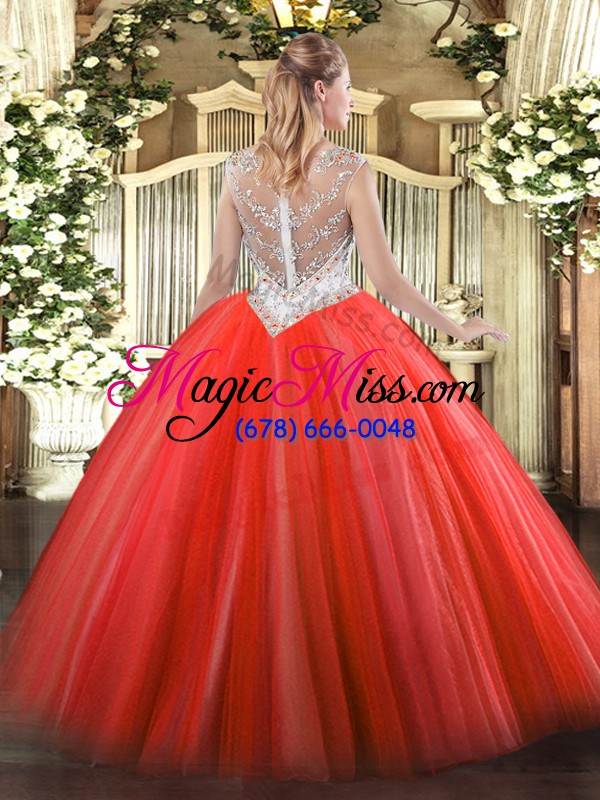 wholesale high end coral red scoop zipper beading sweet 16 quinceanera dress sleeveless