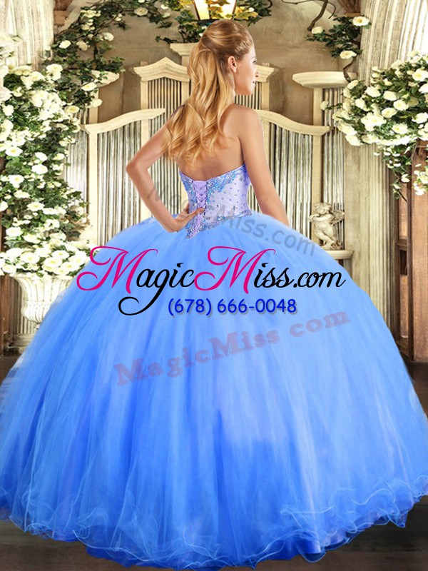 wholesale eye-catching aqua blue sweetheart neckline beading ball gown prom dress sleeveless lace up