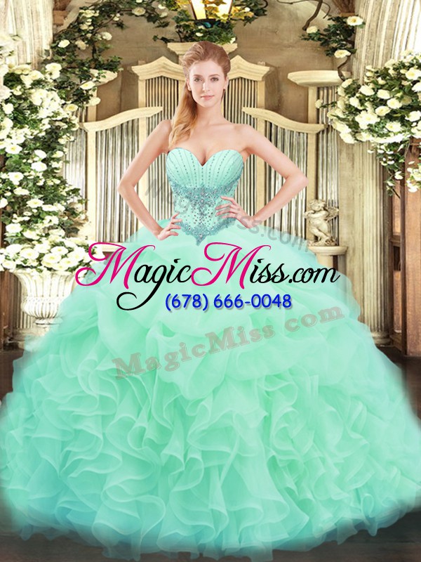 wholesale delicate apple green sweetheart lace up beading and ruffles and pick ups quinceanera dresses sleeveless